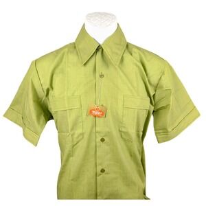Macrae Prest Mens Shirt Short Sleeve Button Up Pockets Green‎ Casual M